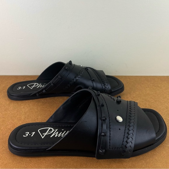 NEW 3.1 PHILLIP LIM BLACK LEATHER SLIDES - Picture 4 of 14